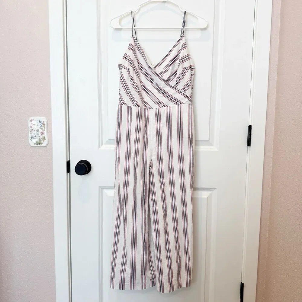 Banana Republic Womens Linen Blend Jumpsuit Size 4 Stripe Casual Work Resort